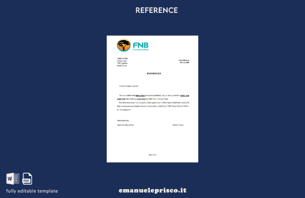 Modello di riferimento per la chiusura della FNB del Sud Africa in stile verific